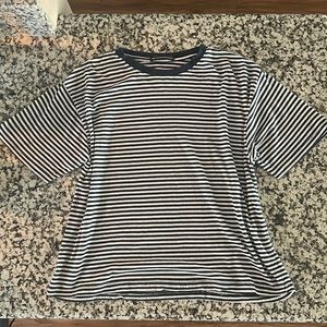 Brandy Melville Navy Blue & White striped short sleeve shirt size one size
